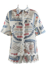 Scrap Book Print Shirt And Shorts Set