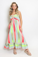 Striped Front Knotted Bandeau Maxi Dress