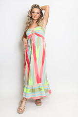 Striped Front Knotted Bandeau Maxi Dress