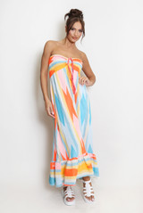 Striped Front Knotted Bandeau Maxi Dress