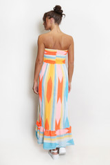 Striped Front Knotted Bandeau Maxi Dress