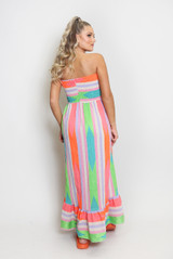 Striped Front Knotted Bandeau Maxi Dress