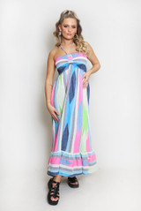 Striped Front Knotted Bandeau Maxi Dress