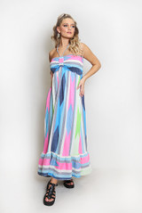 Striped Front Knotted Bandeau Maxi Dress