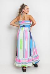 Striped Front Knotted Bandeau Maxi Dress