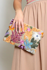 Floral Sequin Jute Clutch Bag 