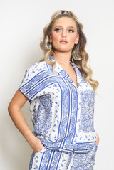 Paisley Print Short Sleeve Blouse