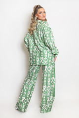 Printed Blouse And Wide Leg Trouser Set