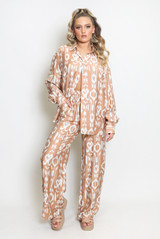 Printed Blouse And Wide Leg Trouser Set