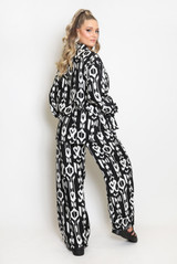 Printed Blouse And Wide Leg Trouser Set