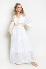 Long Sleeve Lace Maxi Dress With Pom Pom Detail