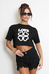 Embroidered Love Slogan Crop T-Shirt