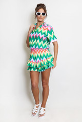 Zig Zag Print Collared Blouse And Frill Skort Set