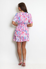 Printed V Neck Frilled Mini Dress