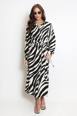 Zebra Print Belted Shirt Dress