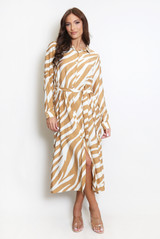 Zebra Print Belted Shirt Dress