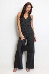 Striped Print Waist Coat And Wide Leg Trouser Set