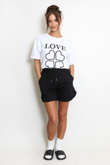 Love Slogan Round Neck Tees And Shorts Set