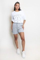 Love Slogan Round Neck Tees And Shorts Set