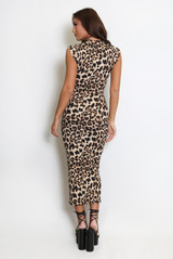 Animal Print Cap Sleeve Midi Dress 