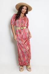 Striped Print Maxi Smock Dress