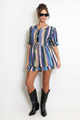 Striped Tie Front Smock Blouse And Shorts Set 