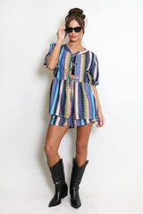 Striped Tie Front Smock Blouse And Shorts Set 