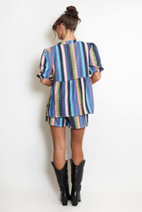 Striped Tie Front Smock Blouse And Shorts Set 