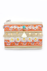 Orange Sequin Shell Boho Clutch Bag 