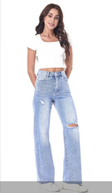 Ripped Style Wide Leg Jeans 