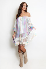 Crochet Bardot Tassel Mini Dress