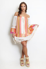 Crochet Bardot Tassel Mini Dress