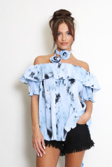 Tie Dye Bardot Top With Rosette Choker