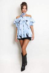 Tie Dye Bardot Top With Rosette Choker