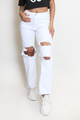 White Ripped Straight Fit Denim Jeans