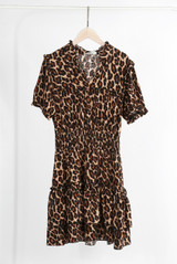 Leopard Print V Neck Shift Dress