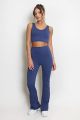 Open Back Crop Tops And Push Up Flare Trouser Set
