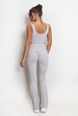 Open Back Crop Tops And Push Up Flare Trouser Set
