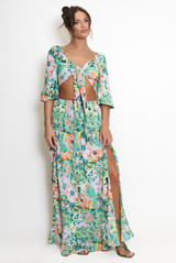 Floral Tie Front Crop Top And Maxi Skirt Set