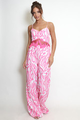 Zebra Print Tassel Crop Top And Wide Leg Trouser Set