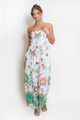 Shirred Printed Wide Leg Jumpsuit