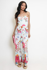 Shirred Printed Wide Leg Jumpsuit