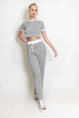 Striped Round Neck T-Shirt And Wide Leg Trouser Set