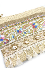 Floral Embroidered Woven Clutch Bag 