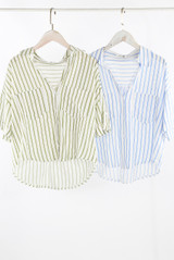 Striped Print Front Pocketed Blouse