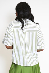 Striped Print Front Pocketed Blouse