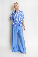 Printed Button Up Blouse And Wide Leg Trouser Set
