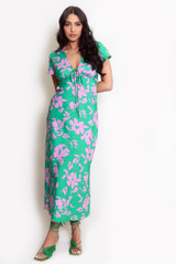 Floral V Neck Maxi Tea Dress