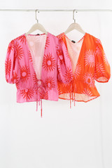 Sun Print Tie Front Blouse