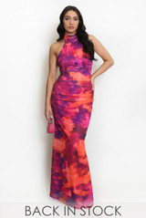 Water Colour Halter Neck Maxi Dress